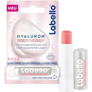 Labello Lippenbalsem met hyaluronzuur voor 24 uur vocht, lippenbalsem met menthol en ultralichte textuur, onderstreept de natuurlijke lipkleur, Hyaluron Lip Moisture Plus Rosé (5,2 ml)