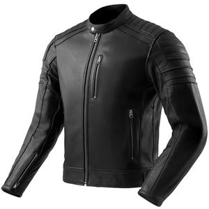 OZONE MOTO Colt Motorjas voor heren, leer, beschermers voor ellebogen en schouders, tas ter bescherming van de rug, ventilatiekanalen, maten tot 10XL, Zwart, M
