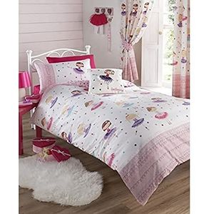 Beddengoedset, dekbedovertrek en kussensloop voor kinderen, eenpersoonsbed, ballerina, motief roze
