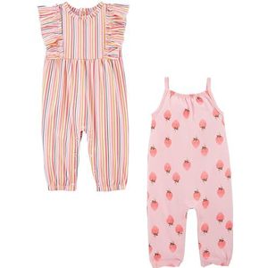 Simple Joys by Carter's Babymeisjes 2-pack mode 2-pack modieuze jumpsuits, roze strawberries/wit verticale strepen, 0 maanden, Roze aardbeien/witte verticale strepen, 0 Maanden