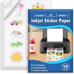 Euqvunn 18 Vellen Stickerpapier voor Printer A4, Glanzende Witte Waterdichte Printbare Vinyl Stickerpapier, Zelfklevende Volledige Pagina voor Inkjetprinters, Sneldrogend, 210x297mm