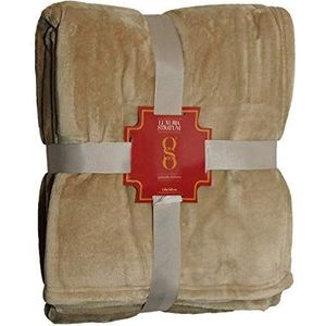 MiaSuite I Sogni italiani Winterdeken van hypoallergeen fleece, 130 x 160 cm, fluweel-effect, elegant design, zacht, machinewasbaar, beige