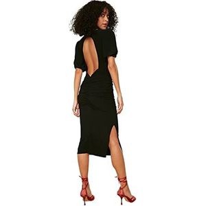 Trendyol Glam Midi Bodycon Fitted Knit Dress voor dames, zwart, 40