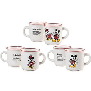 Home Mickey e Minnie Xmas Set 6 Tazze Caffè in New Bone China, 140cc, Natalizie, Festività, Natale