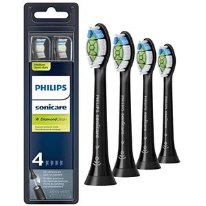 Originele Philips Sonicare DiamondClean vervangende tandenborstelkoppen, HX6064/95, BrushSync-technologie, zwart, 4 Count