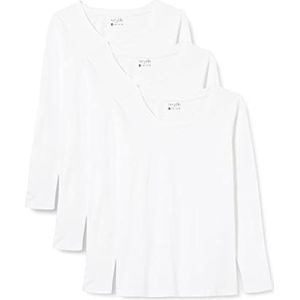 Berydale Dames Shirt met lange mouwen en ronde hals, gemaakt van 100% katoen, Wit, set van 3, M
