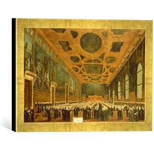 Fotolijst van 18e eeuw ""Il Doge viene Incoronatto Sopra la Scala De Gigantti"", kunstdruk in hoogwaardige handgemaakte fotolijst, 40x30 cm, goud raya