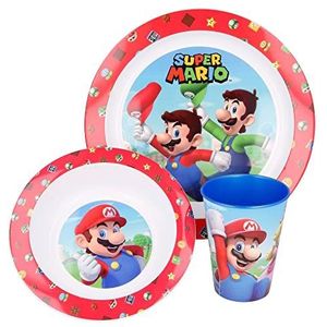 Magnetronbestendig, herbruikbaar kinderservies bestaande uit bekers, borden en Super Mario-kom
