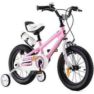 RoyalBaby Freestyle Kinderfiets voor jongens en meisjes, met steunwielen, fiets 12 inch, roze