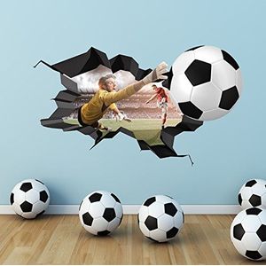 WSD15 muursticker, motief: voetbaldoel met gebroken poort, zelfklevend, 3D-effect, voor jongens, grafische muurschildering, print