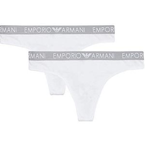 Emporio Armani Dames Bi-Pack Thong Iconic Cotton Ondergoed (2 stuks), wit, XS