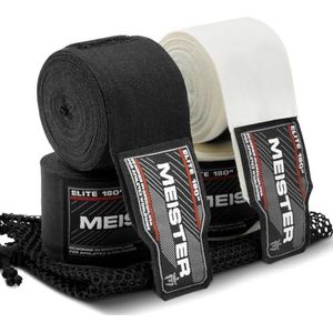 Meister Elite 180"" Premium Adult Hand Wraps voor MMA & Boksen - 2 paar Pack w/Mesh Bag - Zwart/Vintage Ivoor