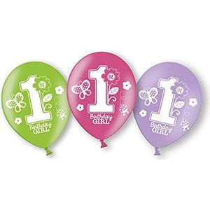 Amscan 999712-6 latex ballonnen Sweet Birthday Girl, getal 1, diameter 27,5 cm, ballon, decoratie, kinderverjaardag, meisjes