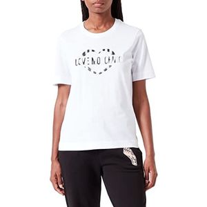 Love Moschino Dames Regular Fit Korte Mouwen met Hart olografische Print T-Shirt, Optical White, 46