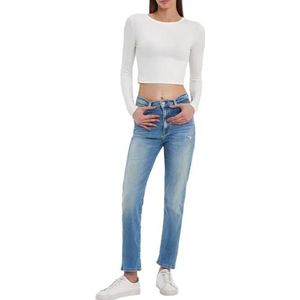 LTB Jeans Dames Nena B - Rechte pasvorm met hoge taille en ritssluiting in blauw van katoenmix - Maat W28L32, Inaya Wash 55188, 28W x 32L