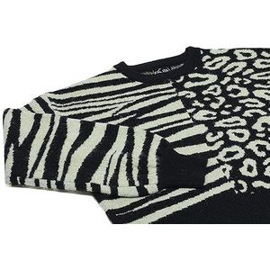 Fenia Dames warme trui met zebra-inzetstukken met luipaardpatroon zwart wit maat XS/S, zwart, wit, XS