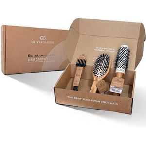Olivia Garden Bamboo Touch Hair Care Box – Brush Set with Detangle Combo S, Thermal Blowout Brush 33 & Bonus Brush Cleaner – Gift Box with a Natural Touch