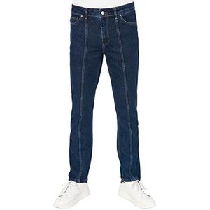 Trendyol Heren Jonge Normale Taille Rechte Jeans, Marineblauw, 33, marineblauw, 33W