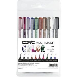 Copic Multiliner Set Color, set van 10 tekenpotloden in verschillende kleuren met water- en alcoholbestendige pigmentinkt, voor schetsen, illustraties en contouren