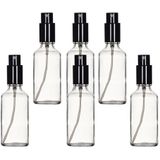 Yizhao Boston-Glasflaschen, 50 ml, transparent, mit schwarzem feinem Sprühnebel, für ätherische Öle, Reinigung, Parfüm, Reiseflüssigkeit, Make-up, tragbare Kosmetikflasche, 6 Stück