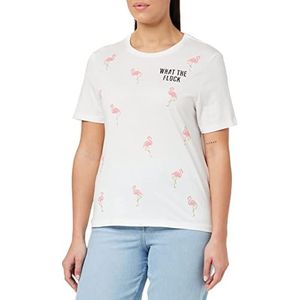 ONLY Onlkita Reg S/S Flamingle Top Box JRS T-shirt voor dames, Helder wit/Aop: flamingo, M