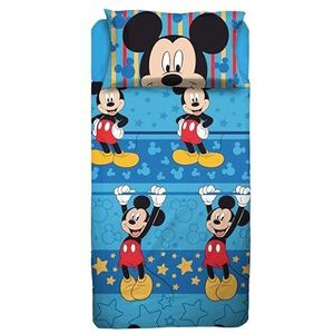 Mickey Mouse Eenpersoons Beddengoedset, Disney, hoeslaken, kussensloop, blauw, Disney, 100% katoen, officieel product