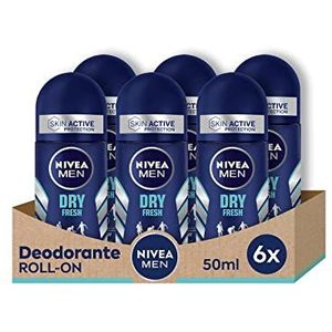Nivea Men Dry Fresh Deodorant Roll-on Deodorant voor heren, 6 x 50 ml, met Dual Active formule, anti-ademende deodorant voor 72 uur intensieve frisheid op de huid