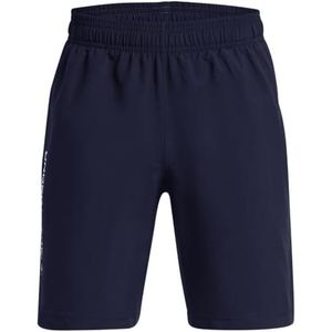 Under Armour Geweven Wordmark Shorts voor jongens, Midnight Navy / / Wit, L