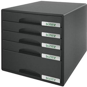 Leitz Ladenbox met 5 laden, voor het opbergen van A4-documenten en gebruiksvoorwerpen, zwart, Plus-serie, 52110095