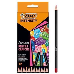 BIC Intensity Premium kleurpotloden voor volwassenen en kinderen, kleurpotloden om te schilderen in 12 kleuren, sterk gepigmenteerd en met onbreekbare stift