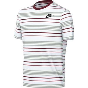 Nike Unisex Kids Shirt K Nsw Tee Club Stripe, White/Gym Red, FJ6348-100, XS