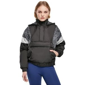 Urban Classics Dames AOP Gemengde Pull Over Jas, Zwart/Snowleo/Licht Asfalt, S