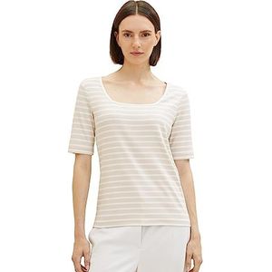 TOM TAILOR T-shirt voor dames met geribbelde structuur en strepen, 32396-grijs offwhite streep, XL