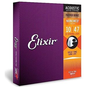 Elixir® Strings fosforbronzen snaren voor twaalfsnarige akoestische gitaar met NANOWEB®-Coating, licht (.010-.047)