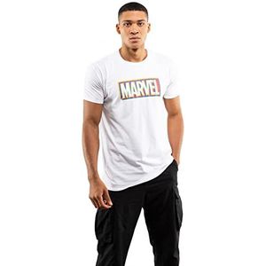Marvel Heren Glitch Logo T-Shirt, Wit, Groot
