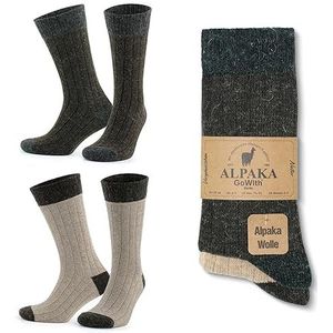 GoWith Alpaca wollen sokken voor dames en heren, uniseks, thermische crew-sokken voor wandelen, werk, outdoor, mod: 3097, 2 paar, Beige Bruin, Large