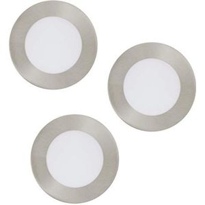 EGLO 3-delige set LED inbouwspots Fueva 1, Ø 12 cm, LED spots set van gegoten metaal en kunststof, 3 LED inbouwlampen in nikkel-mat, wit, inbouwspot LED plat, warmwit