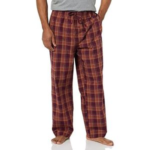 Amazon Essentials Men's Geweven pyjamabroek met rechte pasvorm, Bordeauxrood Roest Geruit, S