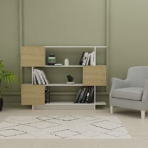 Homemania Boekenkast met planken, deuren, kantoor, woonkamer, wit, eiken van hout, 150 x 23,8 x 113,2 cm, spaanplaat melaminehars