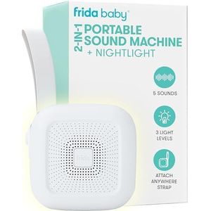 2-in-1 draagbare geluidsmachine + nachtlampje van Frida Baby White Noise Machine met rustgevende geluiden voor kinderwagen of autostoel met volumeregeling