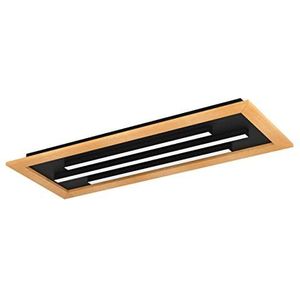 EGLO LED plafondlamp Tirrenara, rechthoekige plafond lamp dimbaar met afstandsbediening, FSC100HB, plafondverlichting voor woonkamer en kantoor, hout, zwart metaal en wit kunststof, warm-koud wit