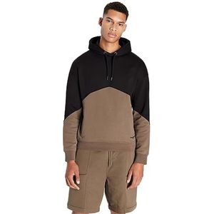 Armani Exchange Heren Cotton French Terry Drop Shoulder Colorblock Hoodie Hooded Sweatshirt, zwart/bruin, M