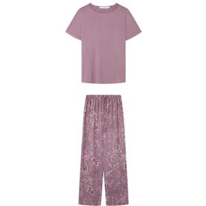 women'secret Roze pyjama korte mouwen lange broek bloemen viscose satijn, Roze, M