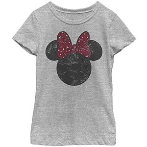 Disney Characters Minnie Leopard Bow Girl's Crew Tee, Athletic Heather, X-Small, Athletic Heather, XS