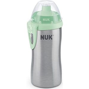 NUK Junior Cup kinderwaterfles | hoogwaardig roestvrij staal | duurzaam en hygiënisch | 215 ml | 18+ maanden | clip en beschermkap | BPA-vrij | turkoois, antikrampjes