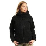 Brandit Teddy fleece jas met capuchon voor dames, winterjas, jacht, outdoor, fleece jas, zwart, XS