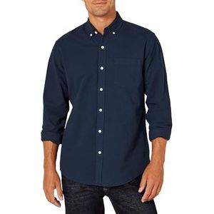 Amazon Essentials Regular-Fit Lange Mouw Effen Pocket Oxford Shirt Knop, Navy, S