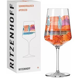 Ritzenhoff Zomerrooster, aperitiefglas #9, van Virginia Romo, van kristalglas, 544 ml, vaatwasmachinebestendig, in geschenkverpakking, 2841009, oranje, groen