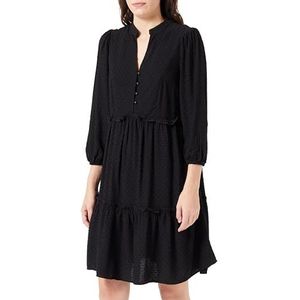 Koton Damesjurk met V-hals, lange mouwen, knoopsluiting, gelaagde jurk, zwart (999), 38