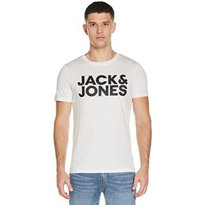 JACK & JONES heren T-Shirt Jjecorp Logo Tee Ss O-hals Noos, Wit/Fit: slim/grote print/zwart, S